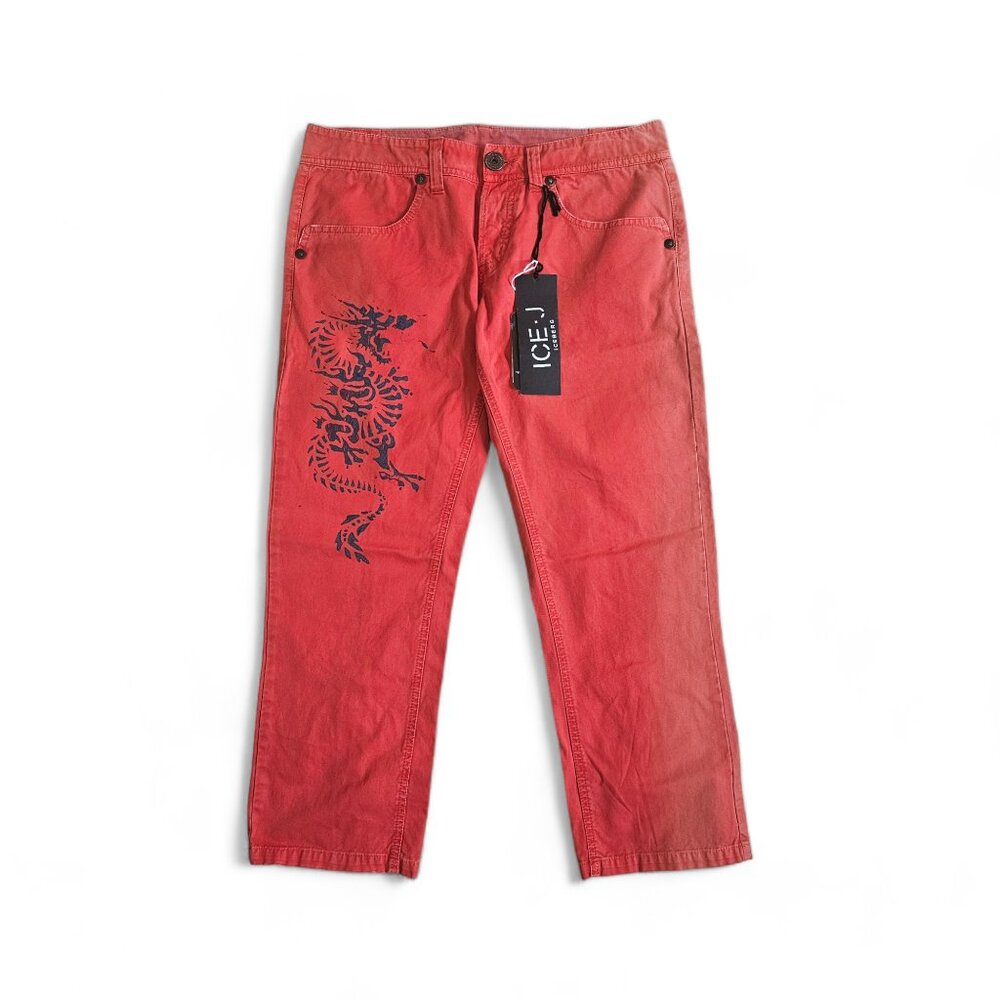 Ice Iceberg Dragon Print Ankle Capri Fitted Jeans Red 29